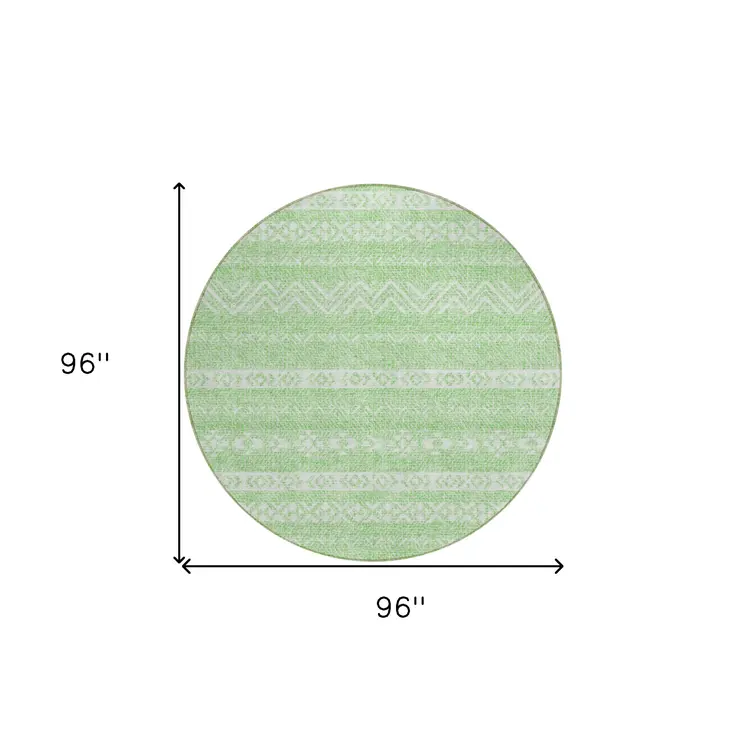 8' Lime Green And Green Round Southwestern Washable Indoor Outdoor Area Rug