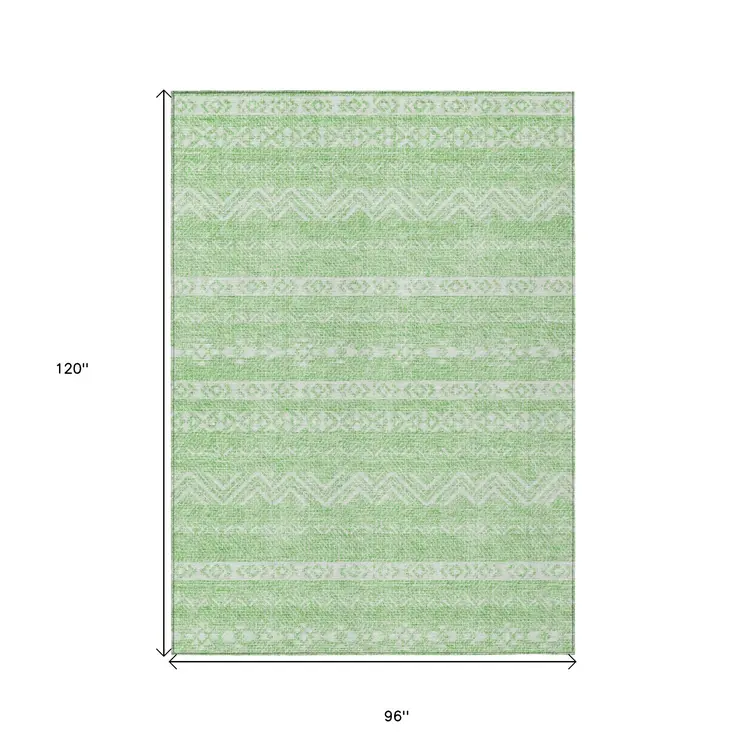 8' X 10' Lime Green And Green Southwestern Washable Indoor Outdoor Area Rug