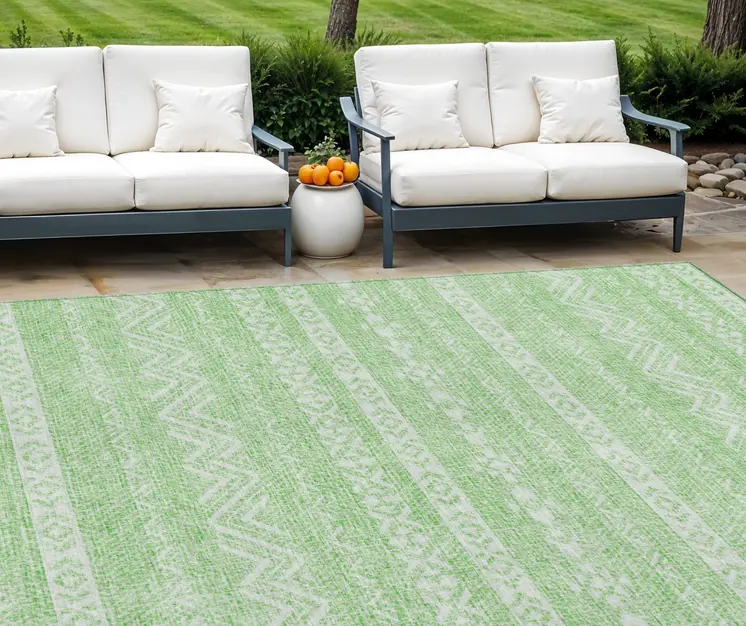 8' X 10' Lime Green And Green Southwestern Washable Indoor Outdoor Area Rug