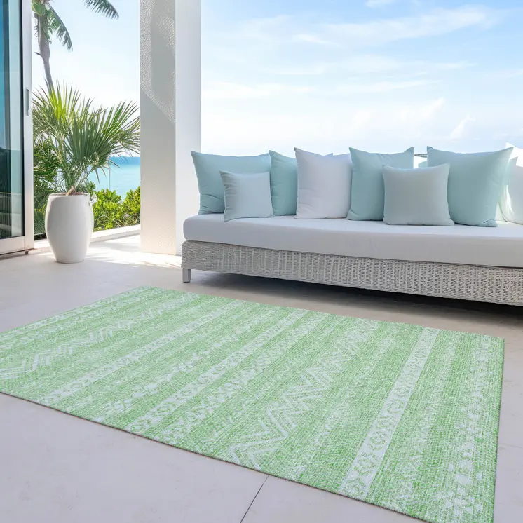 8' X 10' Lime Green And Green Southwestern Washable Indoor Outdoor Area Rug