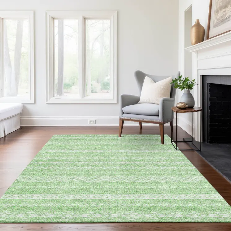 8' X 10' Lime Green And Green Southwestern Washable Indoor Outdoor Area Rug