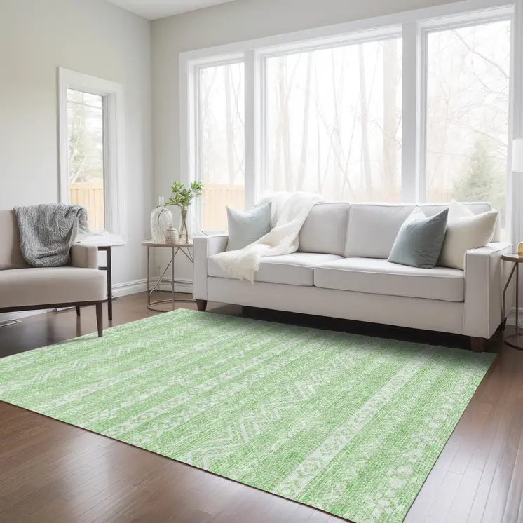 8' X 10' Lime Green And Green Southwestern Washable Indoor Outdoor Area Rug