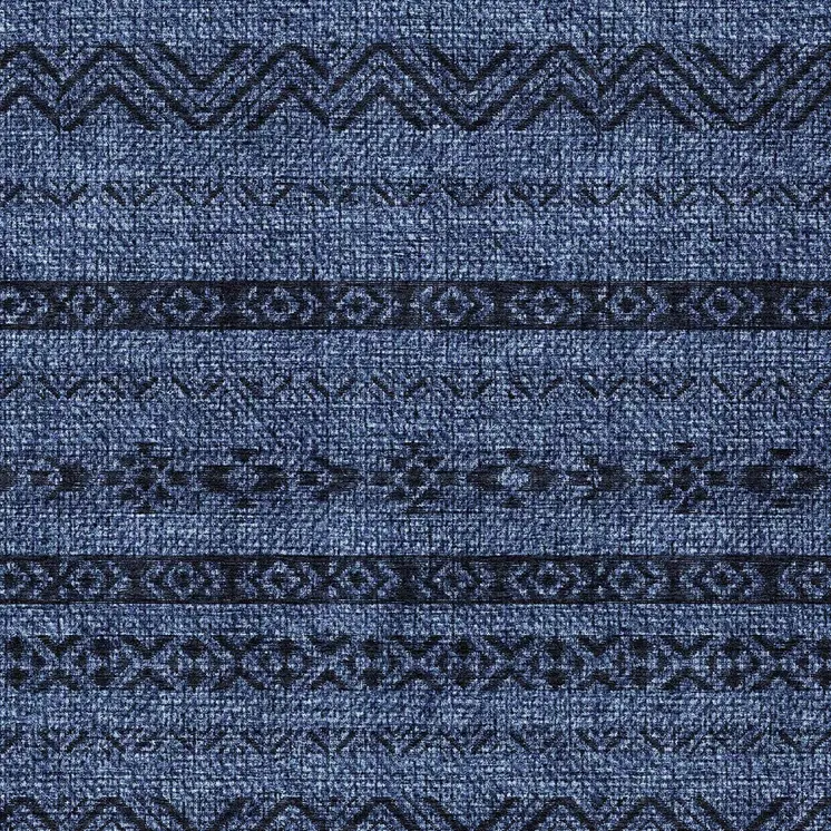 9' X 12' Navy Blue Southwestern Washable Indoor Outdoor Area Rug