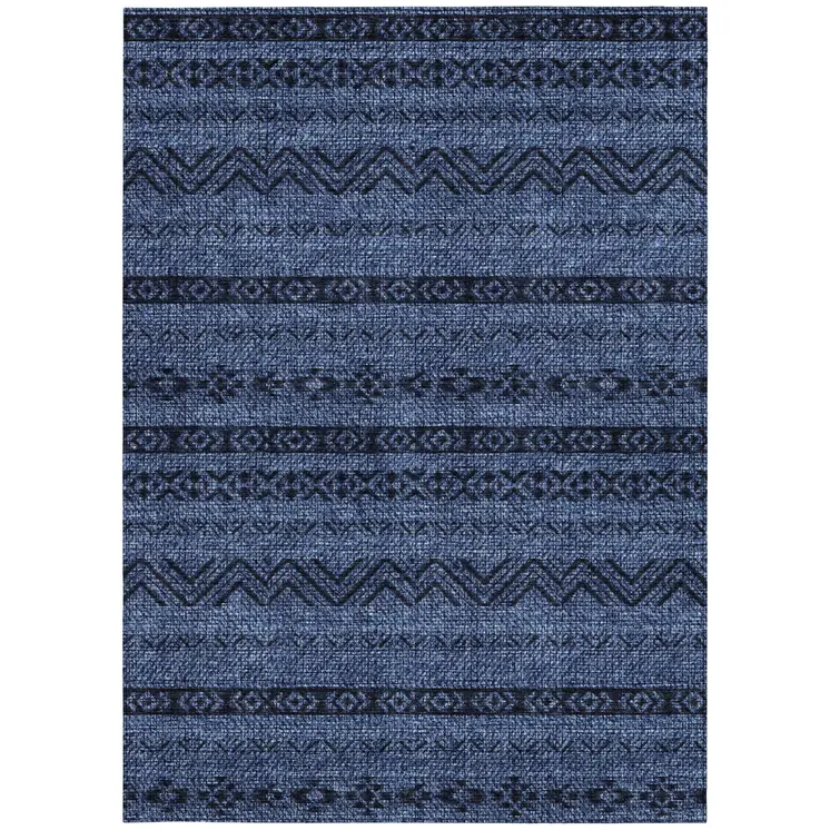 10' X 14' Navy Blue Southwestern Washable Indoor Outdoor Area Rug