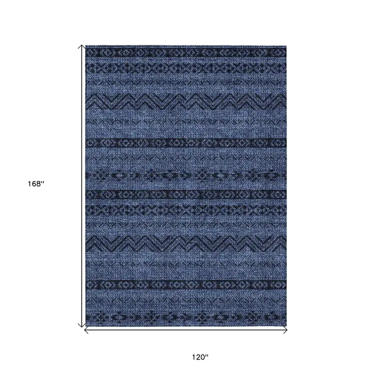 10' X 14' Navy Blue Southwestern Washable Indoor Outdoor Area Rug