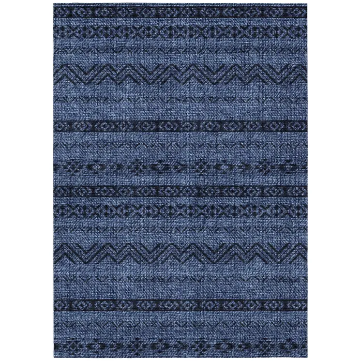 10' X 14' Navy Blue Southwestern Washable Indoor Outdoor Area Rug
