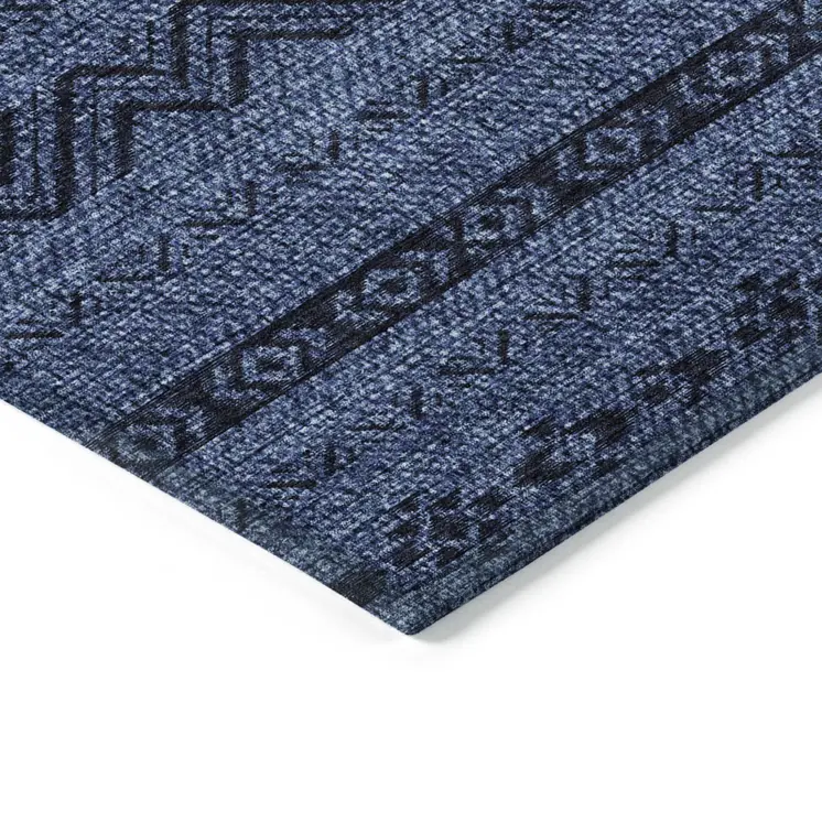 10' X 14' Navy Blue Southwestern Washable Indoor Outdoor Area Rug