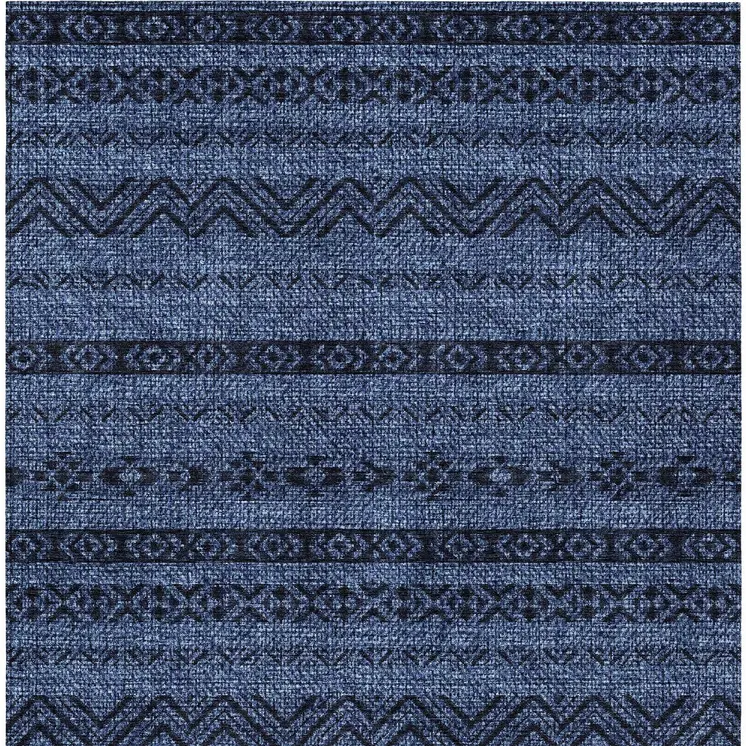 10' X 14' Navy Blue Southwestern Washable Indoor Outdoor Area Rug