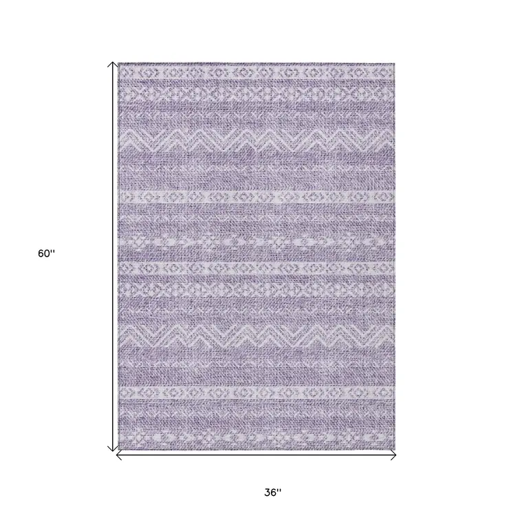 3' X 5' Purple And Lavender Southwestern Washable Indoor Outdoor Area Rug