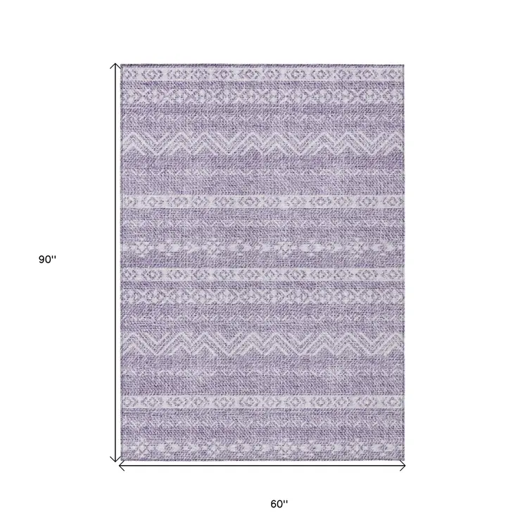 5' X 8' Purple And Lavender Southwestern Washable Indoor Outdoor Area Rug