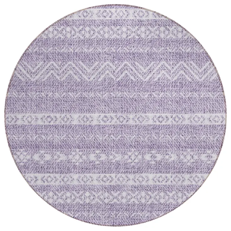 8' Purple And Lavender Round Southwestern Washable Indoor Outdoor Area Rug