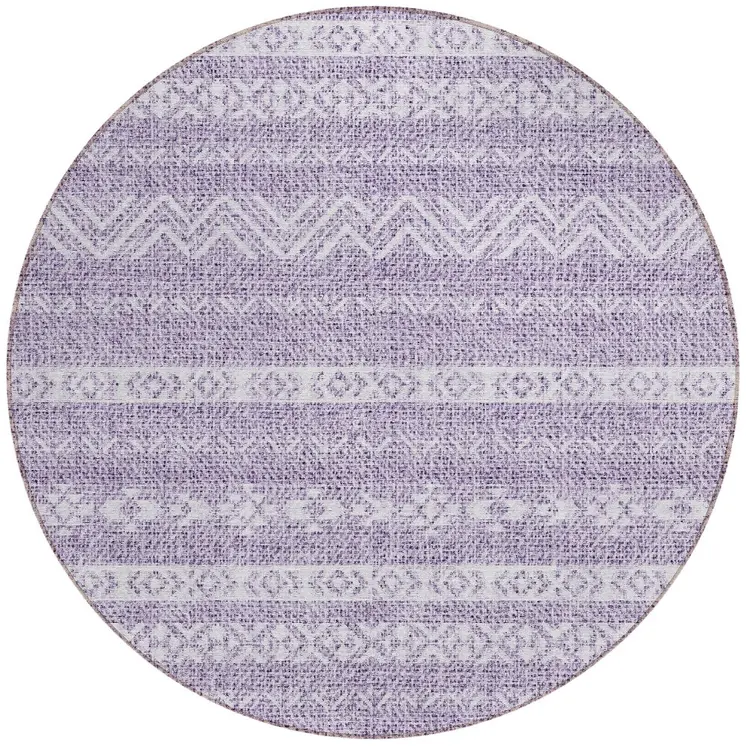 8' Purple And Lavender Round Southwestern Washable Indoor Outdoor Area Rug