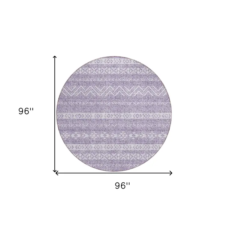 8' Purple And Lavender Round Southwestern Washable Indoor Outdoor Area Rug