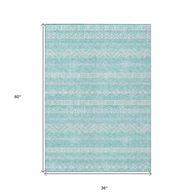 3' X 5' Teal Blue And Aqua Southwestern Washable Indoor Outdoor Area Rug