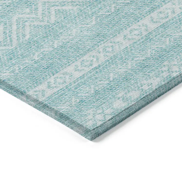3' X 5' Teal Blue And Aqua Southwestern Washable Indoor Outdoor Area Rug