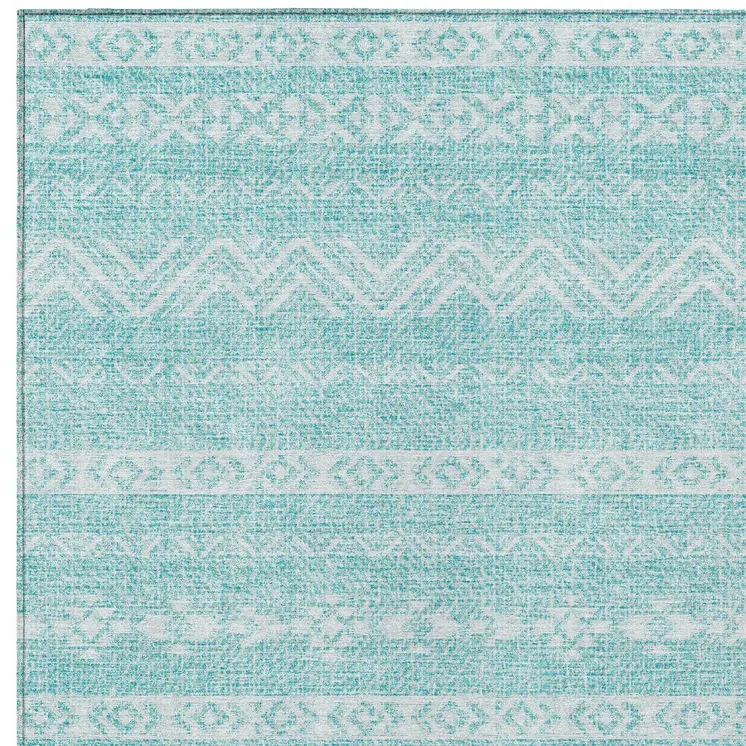 3' X 5' Teal Blue And Aqua Southwestern Washable Indoor Outdoor Area Rug
