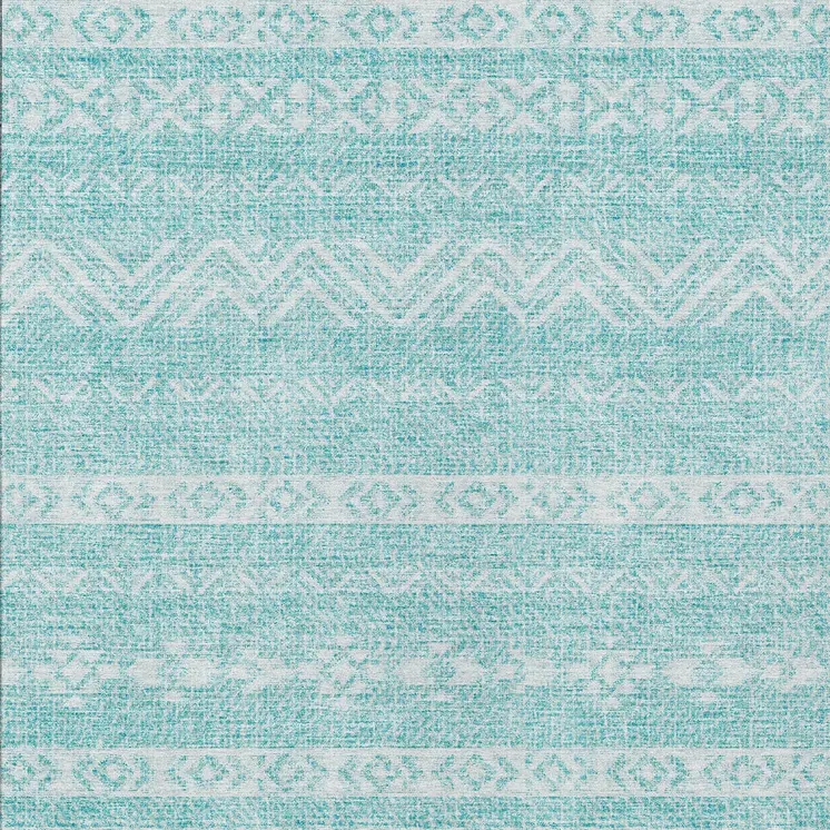 5' X 8' Teal Blue And Aqua Southwestern Washable Indoor Outdoor Area Rug