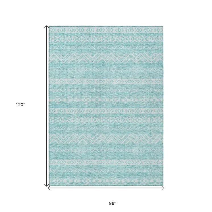 8' X 10' Teal Blue And Aqua Southwestern Washable Indoor Outdoor Area Rug