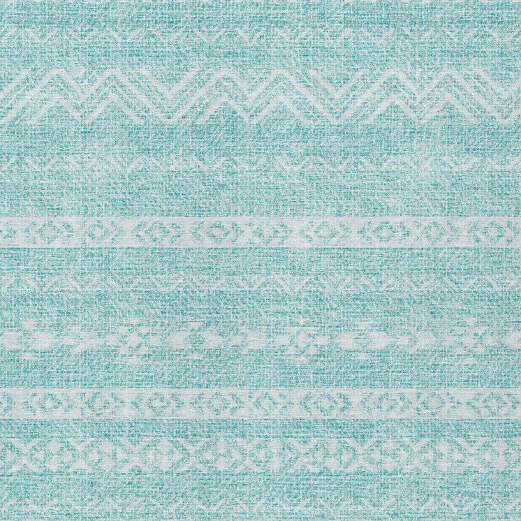 8' X 10' Teal Blue And Aqua Southwestern Washable Indoor Outdoor Area Rug