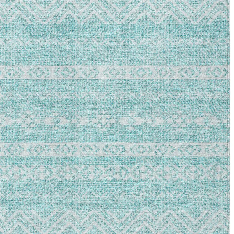 9' X 12' Teal Blue And Aqua Southwestern Washable Indoor Outdoor Area Rug