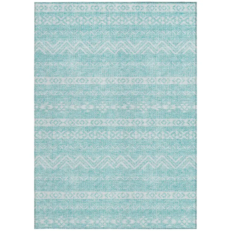 10' X 14' Teal Blue And Aqua Southwestern Washable Indoor Outdoor Area Rug