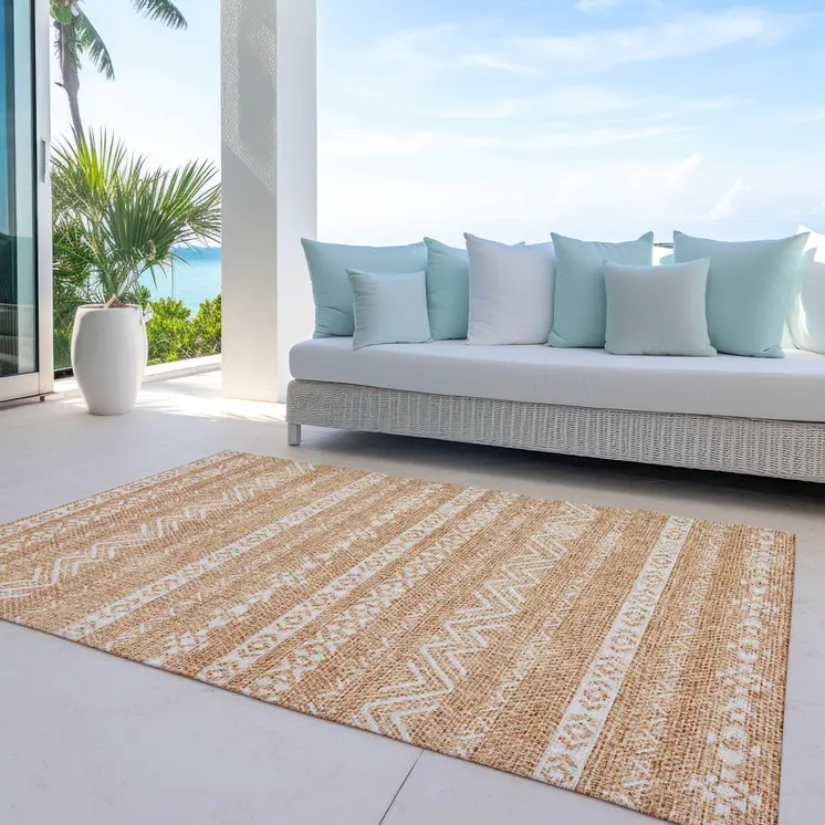 3' X 5' Terra Cotta And Beige Southwestern Washable Indoor Outdoor Area Rug