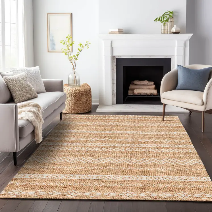 3' X 5' Terra Cotta And Beige Southwestern Washable Indoor Outdoor Area Rug