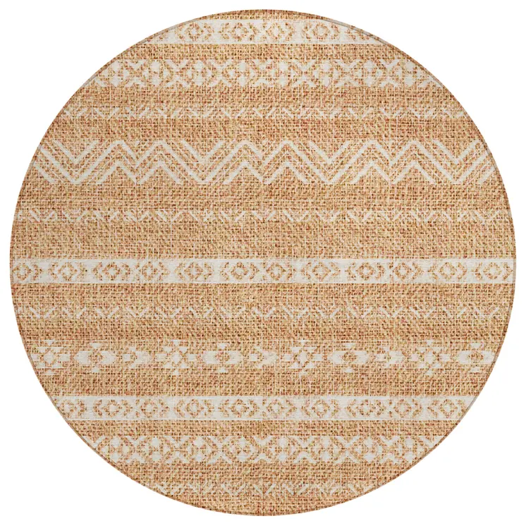 8' Terra Cotta And Beige Round Southwestern Washable Indoor Outdoor Area Rug
