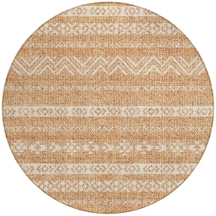 8' Terra Cotta And Beige Round Southwestern Washable Indoor Outdoor Area Rug