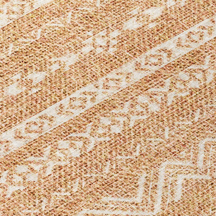 8' Terra Cotta And Beige Round Southwestern Washable Indoor Outdoor Area Rug
