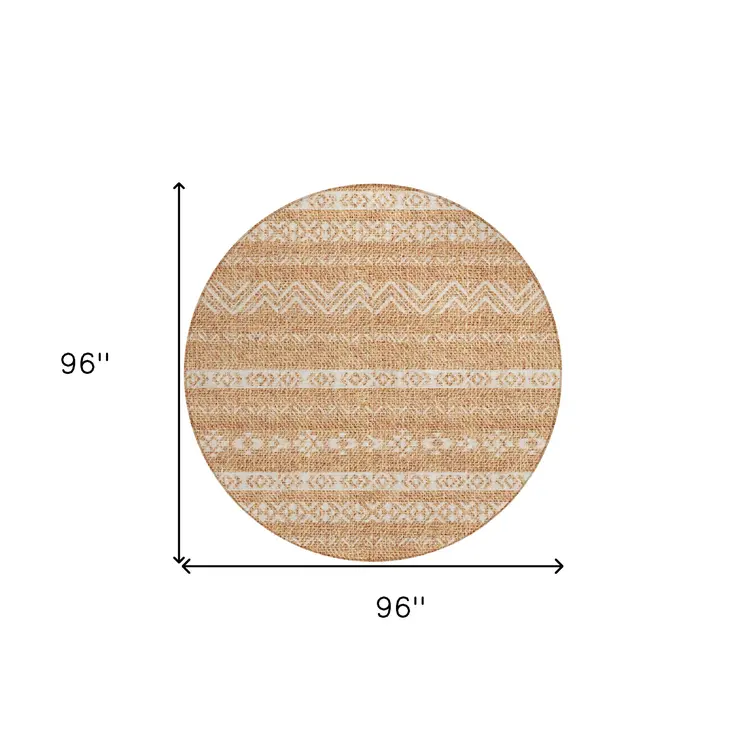 8' Terra Cotta And Beige Round Southwestern Washable Indoor Outdoor Area Rug