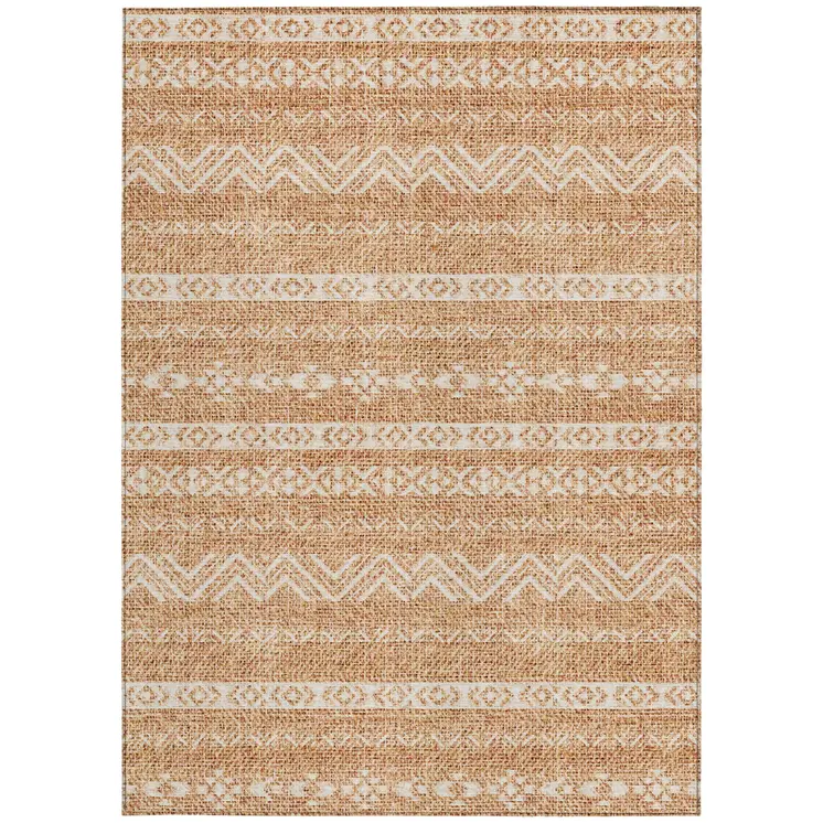9' X 12' Terra Cotta And Beige Southwestern Washable Indoor Outdoor Area Rug