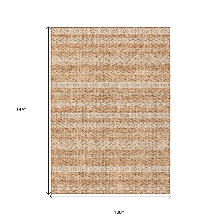 9' X 12' Terra Cotta And Beige Southwestern Washable Indoor Outdoor Area Rug