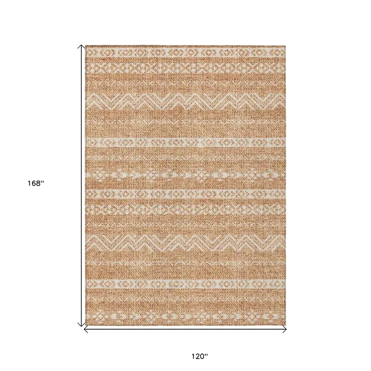 10' X 14' Terra Cotta And Beige Southwestern Washable Indoor Outdoor Area Rug