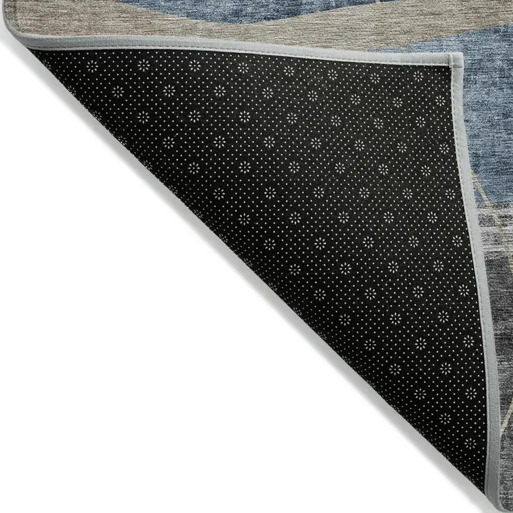 5' X 8' Blue Gray And Charcoal Abstract Washable Indoor Outdoor Area Rug
