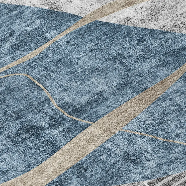 5' X 8' Blue Gray And Charcoal Abstract Washable Indoor Outdoor Area Rug