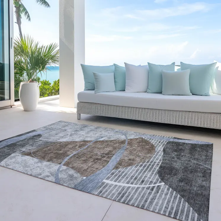 3' X 5' Chocolate Gray And Charcoal Abstract Washable Indoor Outdoor Area Rug