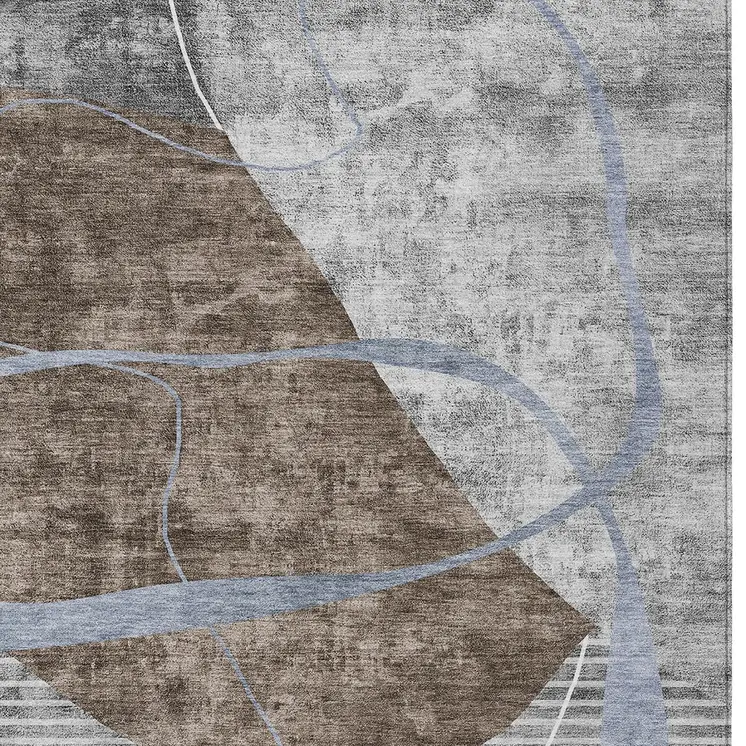 3' X 5' Chocolate Gray And Charcoal Abstract Washable Indoor Outdoor Area Rug