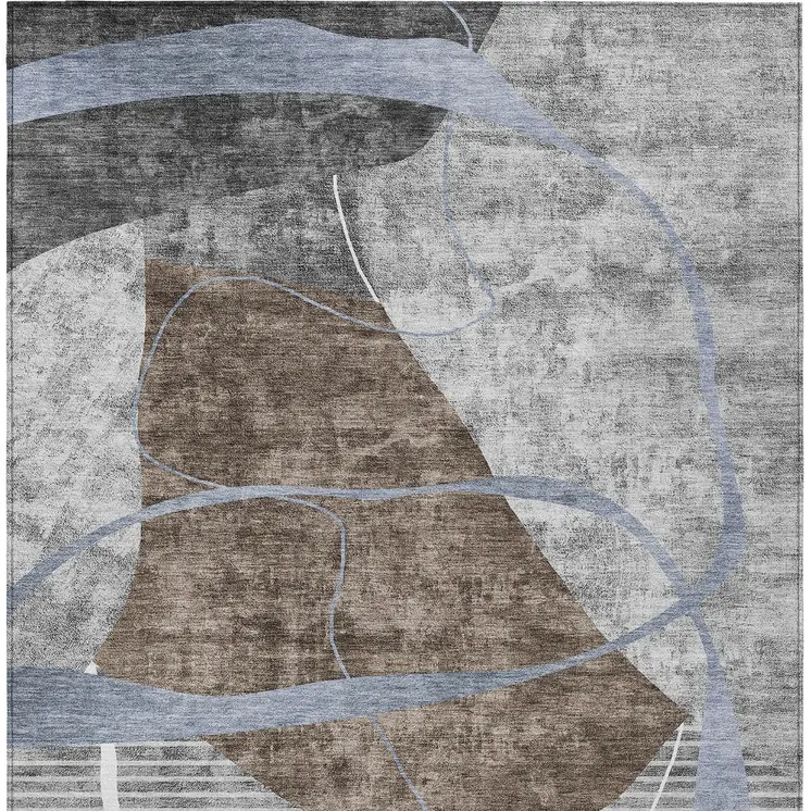 8' X 10' Chocolate Gray And Charcoal Abstract Washable Indoor Outdoor Area Rug