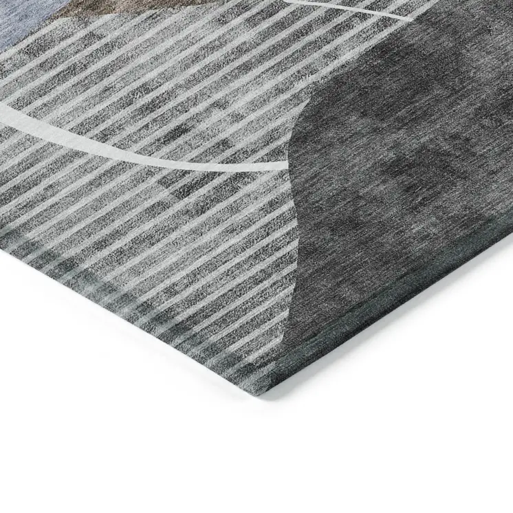 9' X 12' Chocolate Gray And Charcoal Abstract Washable Indoor Outdoor Area Rug