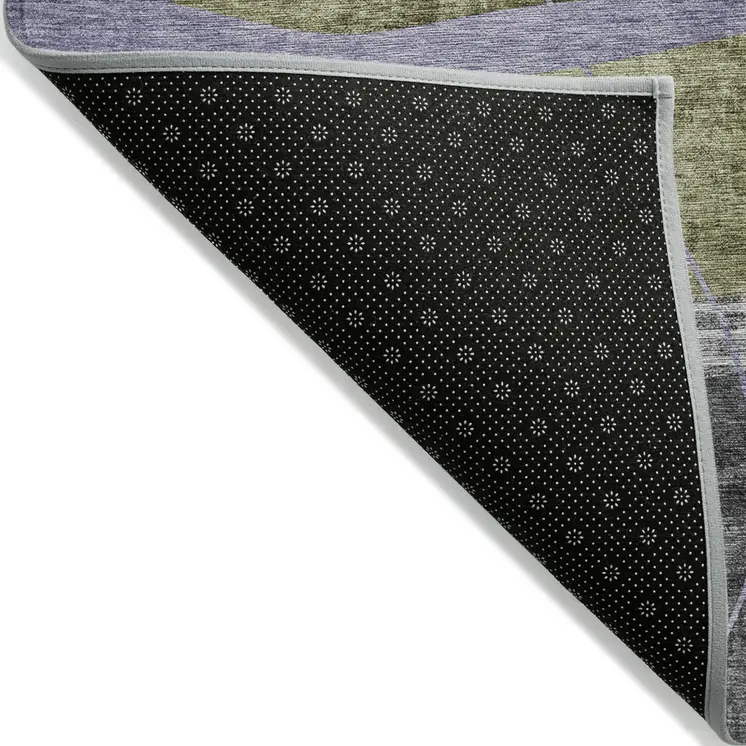 5' X 8' Olive Green Gray And Charcoal Abstract Washable Indoor Outdoor Area Rug