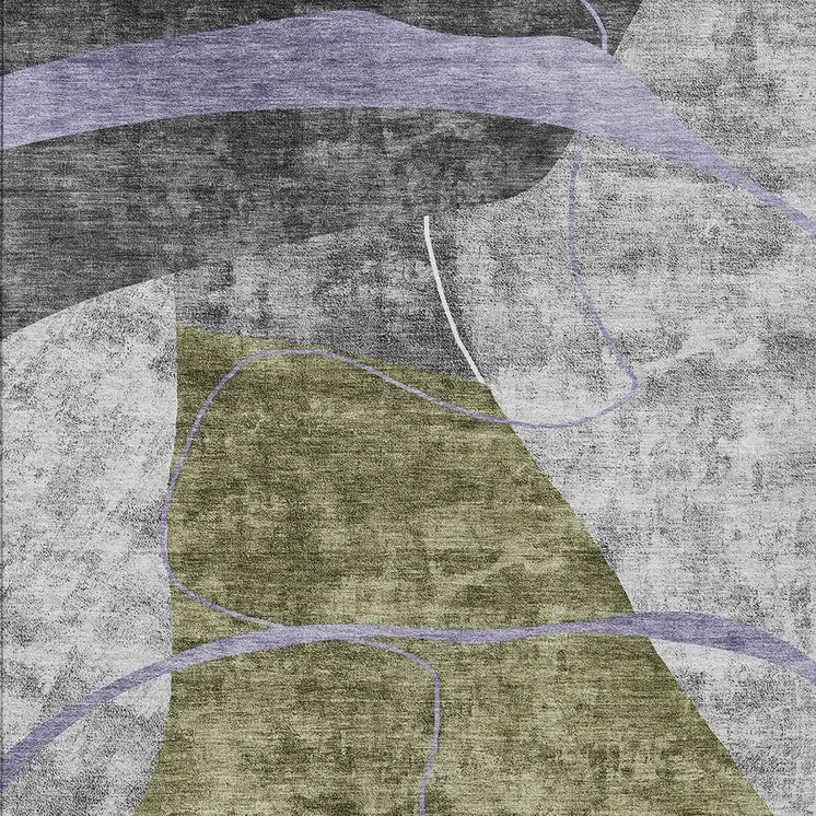 8' X 10' Olive Green Gray And Charcoal Abstract Washable Indoor Outdoor Area Rug