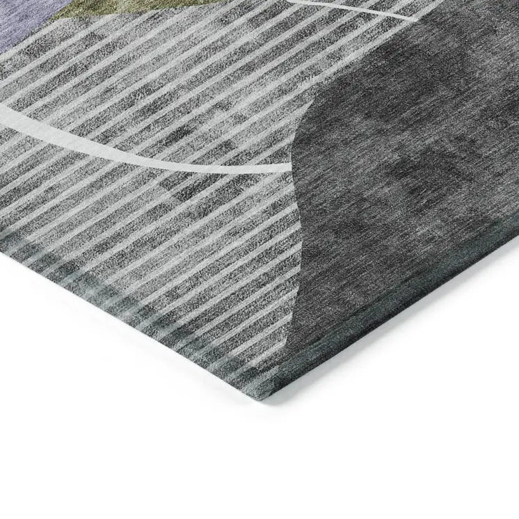 10' X 14' Olive Green Gray And Charcoal Abstract Washable Indoor Outdoor Area Rug