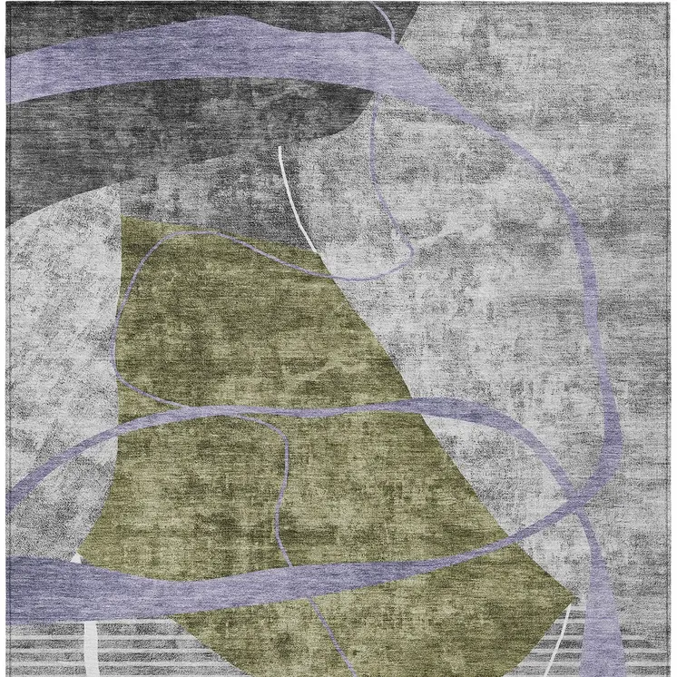 10' X 14' Olive Green Gray And Charcoal Abstract Washable Indoor Outdoor Area Rug