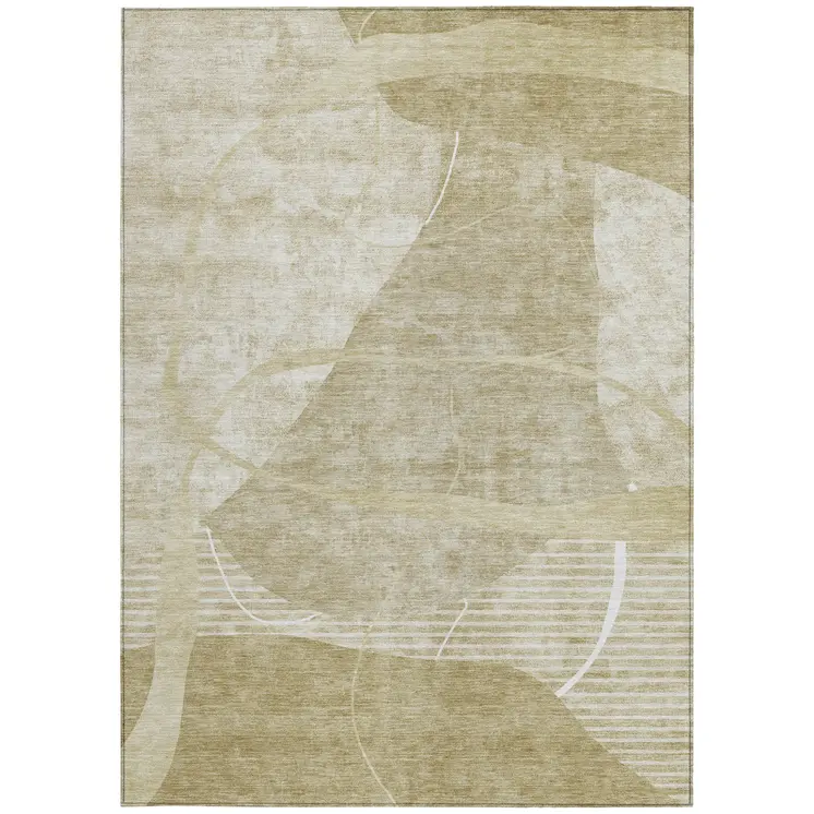 5' X 8' Beige Taupe And Tan Abstract Washable Indoor Outdoor Area Rug