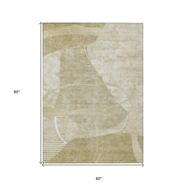 5' X 8' Beige Taupe And Tan Abstract Washable Indoor Outdoor Area Rug