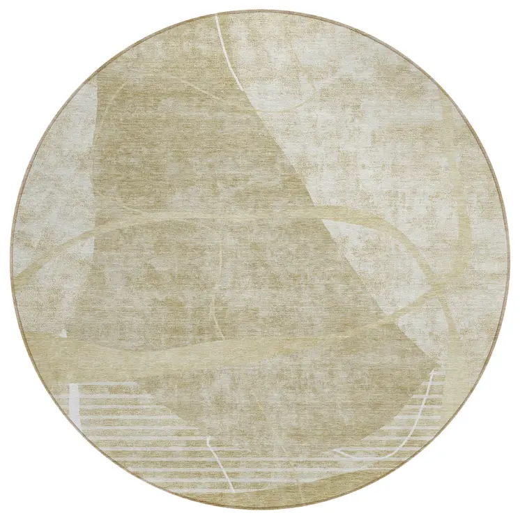 8' Beige Taupe And Tan Round Abstract Washable Indoor Outdoor Area Rug