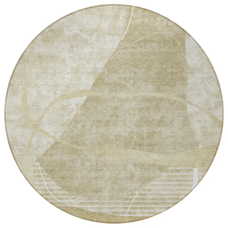 8' Beige Taupe And Tan Round Abstract Washable Indoor Outdoor Area Rug