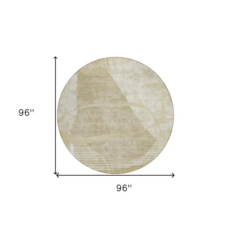 8' Beige Taupe And Tan Round Abstract Washable Indoor Outdoor Area Rug
