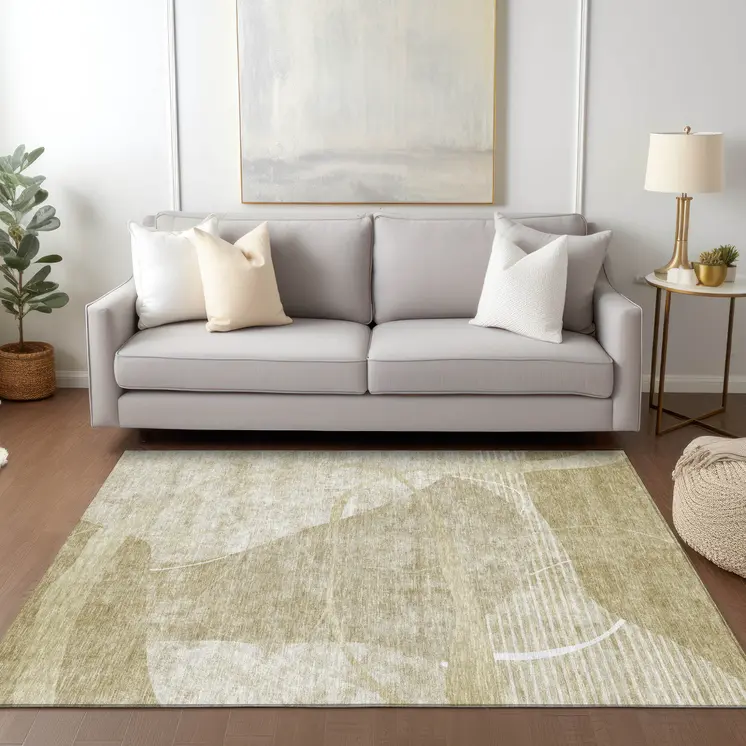 8' X 10' Beige Taupe And Tan Abstract Washable Indoor Outdoor Area Rug